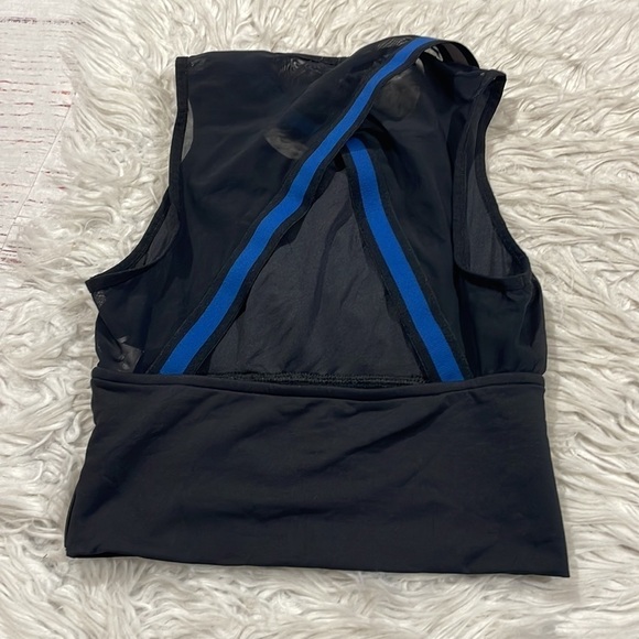 MICHI Crop Top Black Linear Pullover Mesh Panels Piping Bodice - Picture 8 of 11